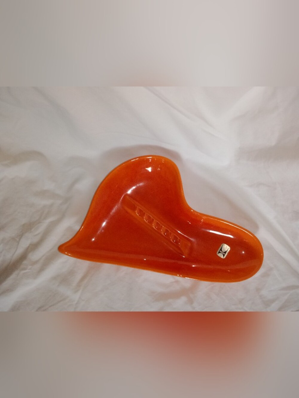 Vintage Royal Haeger Bright Orange Large Ashtray USA 13 1/8" Long Boomerang MCM